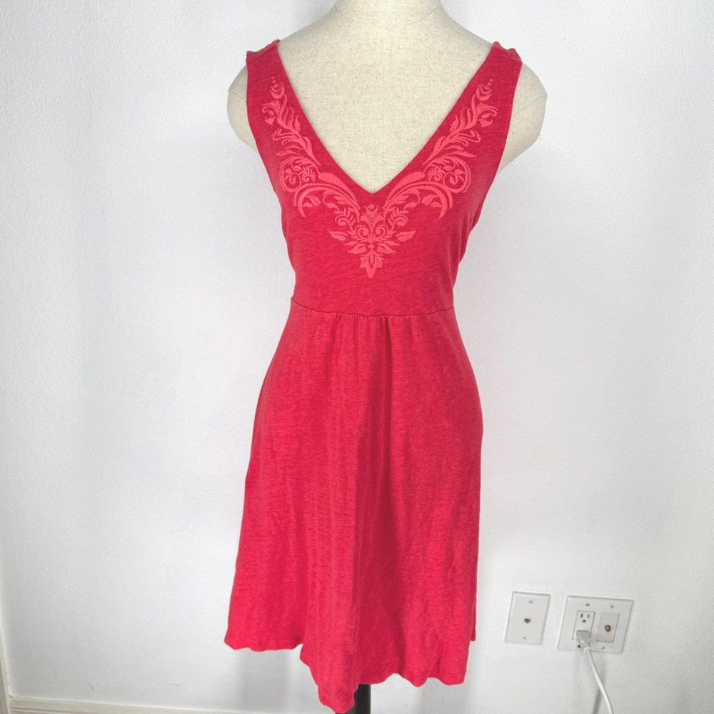 Tommy Bahama Womens Linen Embroidered V Neck Open Back Dress Medium Resortwear